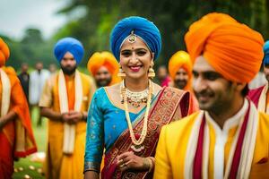 indisch Hochzeit im das Park. KI-generiert foto