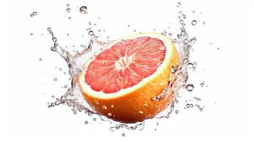 Grapefruits mit Wasser Spritzen isoliert auf Weiß Hintergrund. Nahansicht Foto. ai generiert foto