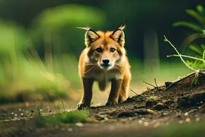ein klein rot Fuchs Gehen auf das Boden. KI-generiert foto