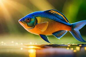 ein Fisch mit hell Farben ist gezeigt im das Sonnenlicht. KI-generiert foto