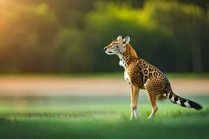 ein entdeckt Leopard Stehen im das Gras. KI-generiert foto