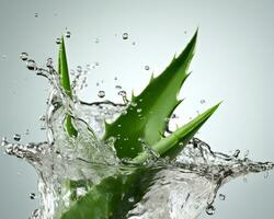 Aloe vera Pflanze Blatt mit Wasser Spritzen isoliert auf Studio Licht Hintergrund. ai generiert foto