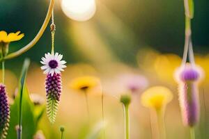 Foto Hintergrund das Sonne, Blumen, Gras, Feld, Feld, Feld, Feld, Feld,. KI-generiert