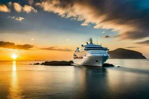 ein Kreuzfahrt Schiff im das Ozean beim Sonnenuntergang. KI-generiert foto