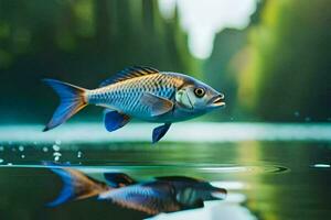 ein Fisch ist Springen aus von das Wasser. KI-generiert foto