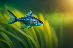 ein Fisch ist Schwimmen im das Gras. KI-generiert foto