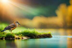 ein Vogel auf das Fluss Bank. KI-generiert foto