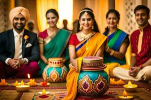 indisch Hochzeit mit Familie und Freunde. KI-generiert foto