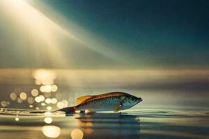 ein Fisch Schwimmen im das Wasser mit Sonnenlicht leuchtenden. KI-generiert foto