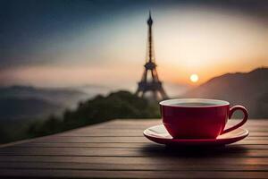 das Eiffel Turm, Kaffee, das Sonnenaufgang, das Stadt, das Stadt, das Stadt. KI-generiert foto