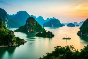 das schön Landschaft von Halong Bucht. KI-generiert foto