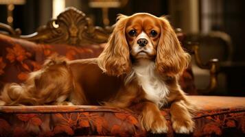 Kavalier König Charles Spaniel mit ein Regal und raffiniert trimmen foto