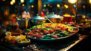 exotisch isst und aromatisch beißt beim ein Bordsteinkante Essen im Indien ai generiert foto