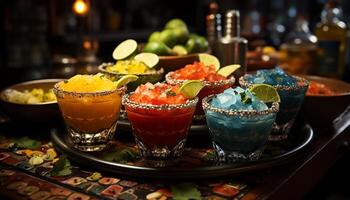 erfrischend Cocktail mit frisch Frucht, Eis, und ein Spritzen von Tequila generiert durch ai foto