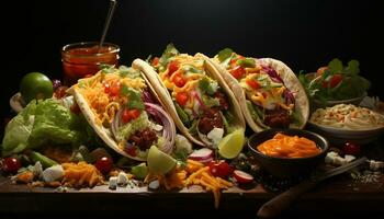 Frische und Geschmack explodieren im diese Mexikaner gegrillt Taco Salat generiert durch ai foto