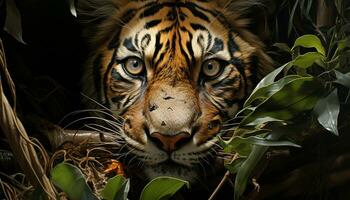majestätisch Bengalen Tiger, heftig und Schön, versteckt im tropisch Regenwald generiert durch ai foto