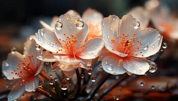 Frische und Schönheit im Natur ein schließen oben von ein Rosa Blume generiert durch ai foto