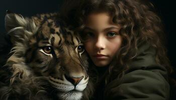 süß Kind suchen beim Kamera, Natur Schönheit im Tier Porträt generiert durch ai foto