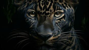 majestätisch groß Katze starren, Schönheit im Natur, schwarz Leopard, entdeckt generiert durch ai foto