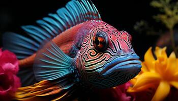 bunt Fisch schwimmen im ein beschwingt unter Wasser Riff, präsentieren Natur Schönheit generiert durch ai foto