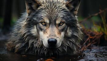 ein süß Wolf Welpe im das Wald, suchen beim Kamera generiert durch ai foto