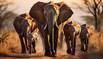 Elefant Herde Gehen im afrikanisch Savanne, Schönheit im Natur generiert durch ai foto