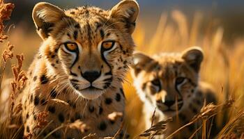 Gepard, majestätisch Jäger, starren beim Kamera, wild Schönheit im Natur generiert durch ai foto