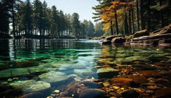 still Szene von Herbst Wald, reflektieren natürlich Schönheit und Ruhe generiert durch ai foto