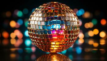 glänzend Disko Ball leuchtet beschwingt Nachtclub, glühend mit Feier generiert durch ai foto