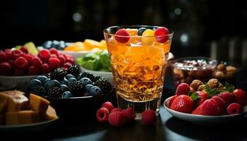 Frische und Süße im ein Schüssel, Natur gesund Gourmet Cocktail generiert durch ai foto