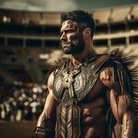 Wikinger Gladiator im Post-apokalyptischen römisch Arena. generativ ai. foto