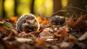 schön Igel im natürlich Lebensraum draußen im das Natur. generativ ai foto