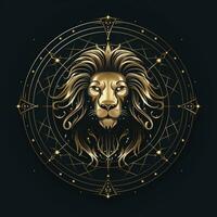 Löwe Kopf golden Linie Logo auf schwarz Hintergrund foto