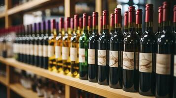 genießen das Auswahl. ein Hand voll von Wein Flaschen verfügbar zum Verkauf im ein Markt. generativ ai foto