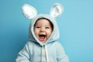 Porträt Hase unschuldig Ostern Lügen Hut süß Kleinkind Familie glücklich Hase Baby Kind Säugling foto