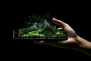 Hand Bildschirm fotografieren Medien Gerät Telefon redaktionell Handy, Mobiltelefon Smartphone 5g Natur Internet Clever Technologie Konzept foto