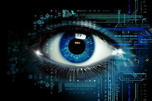 Frau futuristisch Digital Konzept Identifizierung Technologie Wissenschaft Sehvermögen aussehen abstrakt Sensor Mensch Code Auge System Vision foto