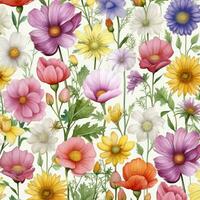 Sommer- Jahrgang Kunst Blumen- drucken Muster blühen Blume Strauß Frühling Kraut foto