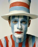 Zirkus Mann Gesicht attraktiv Mime Farbe Clown Fußball Ventilator rot Porträt Kunst horizontal foto
