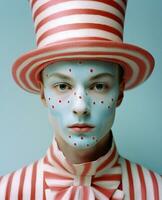 rot Mann Kunst Mime Gesicht Republik Farbe Zirkus Porträt Ventilator Hintergrund Clown foto