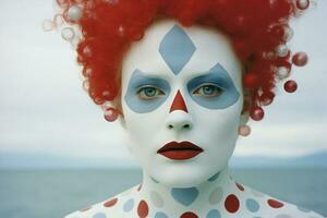 Mann Ventilator Zirkus Kunst Farbe Clown Porträt machen rot Gesicht Mime foto