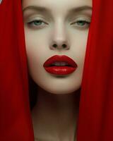 Frau Hand Stil Dame oben Schönheit Lippenstift rot Mode retro Gesicht foto