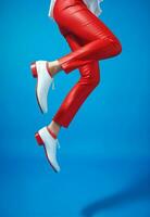 Frau tragen Konzept Stil Schuh modern Trend rot modisch Objekt Blau Farbe Füße Zubehörteil foto