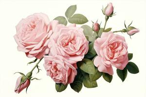 Schönheit Jahrgang Aquarell Rose Blumen Rosa Natur Design Blütenblatt Illustration Blumen- foto