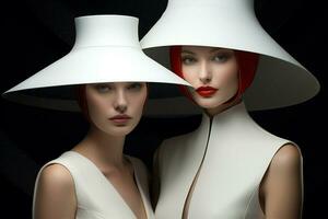 rot schwarz Schönheit kaukasisch Kunst Frauen bunt Hut attraktiv Weiß Mode foto