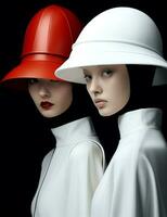 Frauen rot bunt Mode Kleid schwarz Hut Weiß Kunst Schönheit attraktiv Stil foto