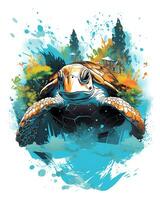 ein Schildkröte fliegend im das Wasser verzaubert Fluss Bank Kunst Illustration Vektor Hintergrund foto