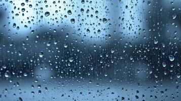Regentropfen auf das Fenster. Blau Ton. generativ ai foto