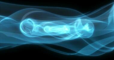 abstrakt Wellen von Blau Energie Magie Rauch und glühend Linien auf ein schwarz Hintergrund foto