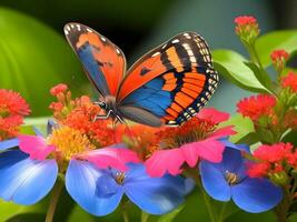 Schmetterling auf Blumen. generativ ai foto